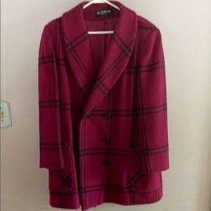 Pink and Black Pea Coat with Plaid Pattern